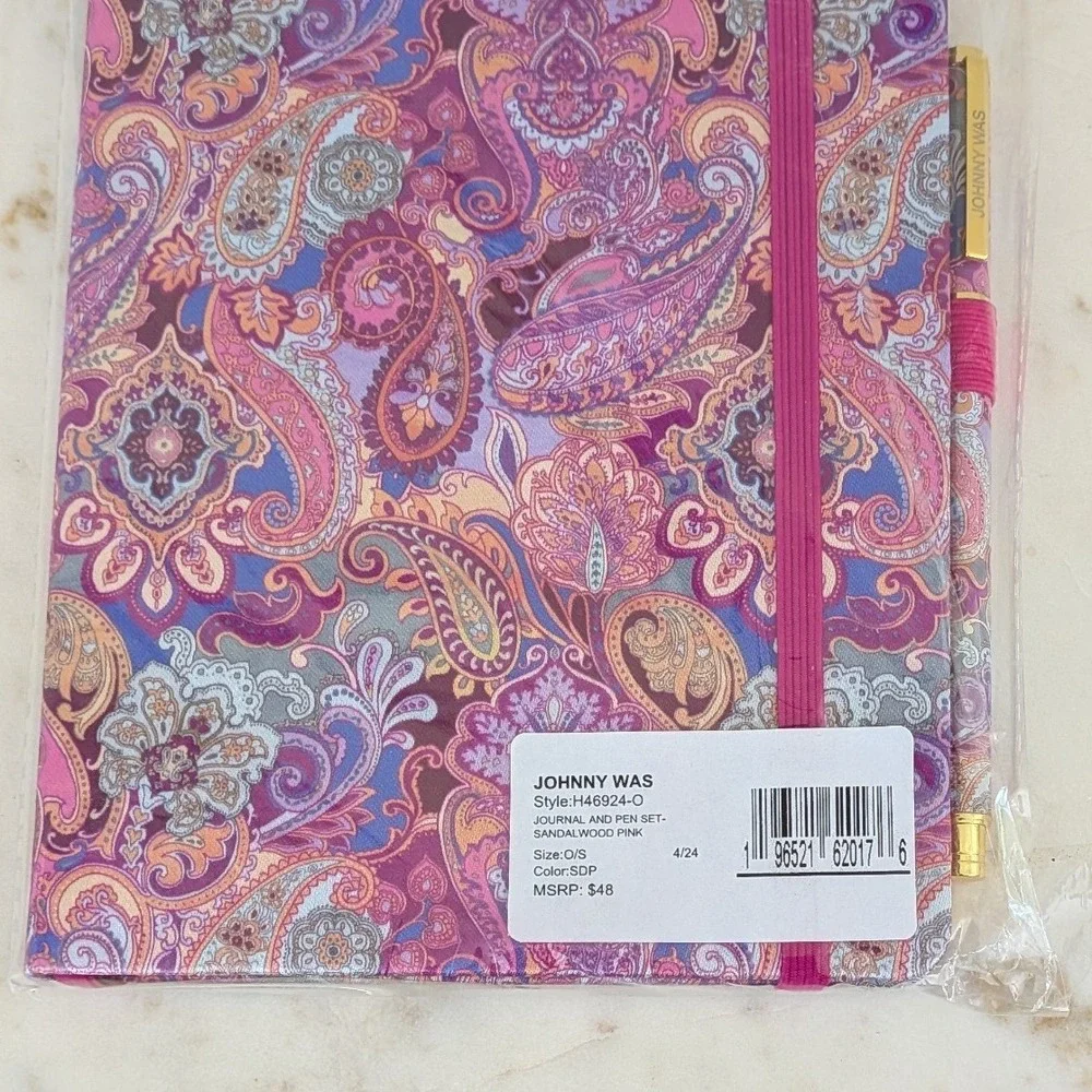 New Johnny Was Journal and Pen Set Sandalwood Pink Paisley‎ Boho H46924-O $48